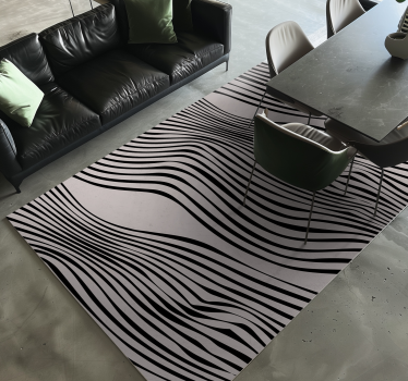 Alfombra vinílica comedor líneas negras fondo neutro - TenVinilo