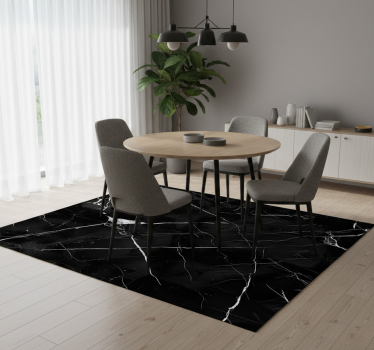 Alfombra vinílica comedor mármol negro para mesa - TenVinilo