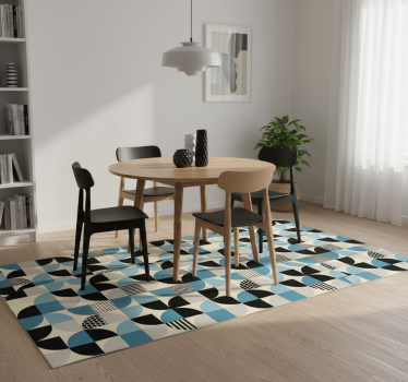 Alfombra vinílica comedor patrón bauhaus azul retro - TenVinilo
