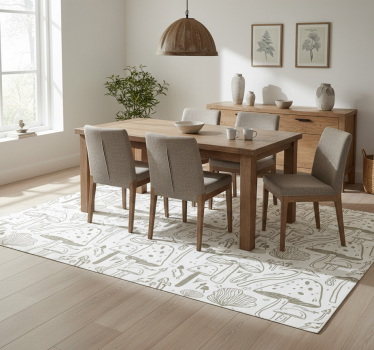 Alfombra vinílica comedor patrón champiñones beige - TenVinilo