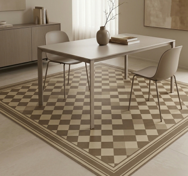 Alfombra vinílica comedor rejilla de diamante marrón - TenVinilo