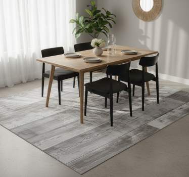 Alfombra vinílica comedor tablones de madera gris - TenVinilo
