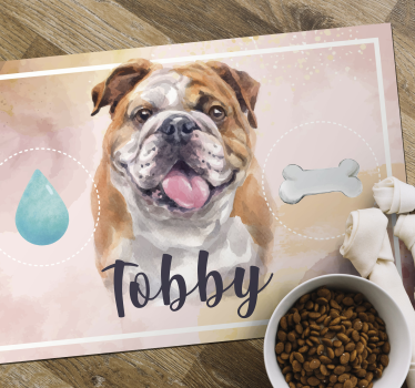 Alfombra vinílica de animales Bull dog agua y comida - TenVinilo