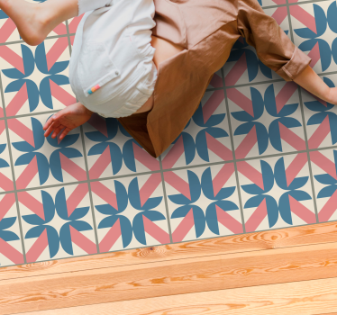 Alfombra vinílica hidráulica patrón geométrico rosa y azul - TenVinilo