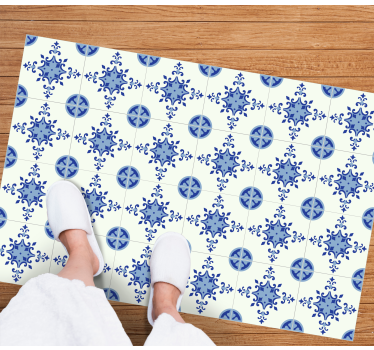 Alfombra vinílica hidráulica arreglo de flores azules - TenVinilo