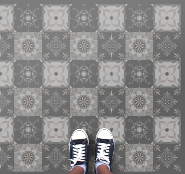 Alfombra vinílica hidráulica arreglo de mosaico botánico - TenVinilo