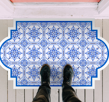 Alfombra vinílica hidráulica azulejos azules adornados - TenVinilo