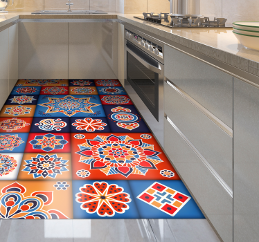 Alfombra vinílica hidráulica azulejos coloridos mandalas - TenVinilo