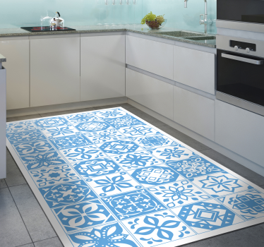Alfombra vinílica hidráulica motivo estampado azul - TenVinilo