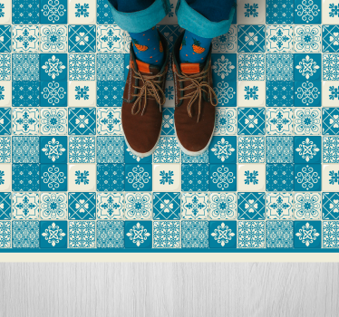 Alfombra vinílica hidráulica mosaico azul estampado - TenVinilo