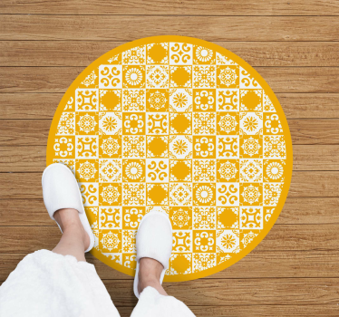Alfombra vinílica hidráulica mosaico circular adornado - TenVinilo
