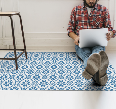 Alfombra vinílica hidráulica motivo de azulejo azul - TenVinilo