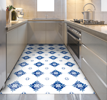 Alfombra vinílica hidráulica motivo floral azul - TenVinilo
