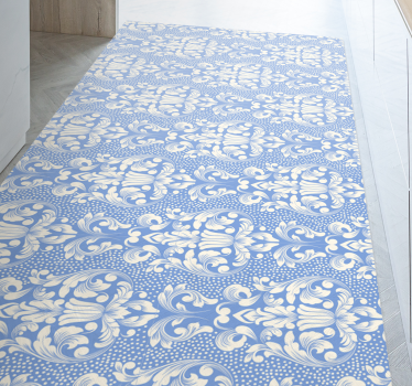 Alfombra vinílica hidráulica patrón azul barroco - TenVinilo