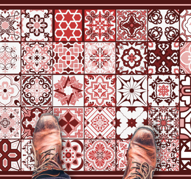Alfombra vinílica hidráulica patrón de mosaico rojo - TenVinilo