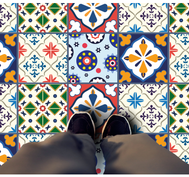 Alfombra vinílica hidráulica piezas coloridas vibrantes - TenVinilo
