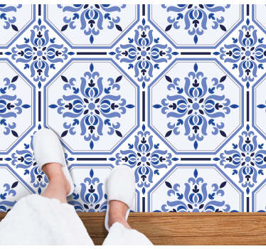 Alfombra vinílica hidráulica elementos de flor azul - TenVinilo