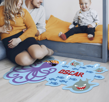 Alfombra de viinilo infantil pulpo pirata con nombre - TenVinilo