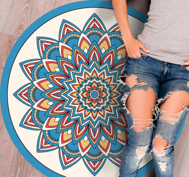 Alfombra vinílica mandala arreglo botánico vibrante - TenVinilo