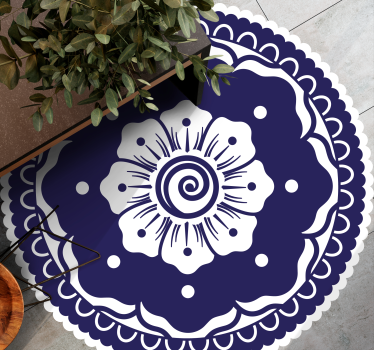 Alfombra vinílica mandala arreglo floral azul marino - TenVinilo