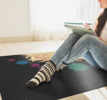Alfombra vinílica mandala colorido motivo de rayos de sol - TenVinilo