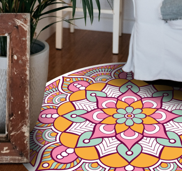 Alfombra vinílica mandala concepto floral animado - TenVinilo