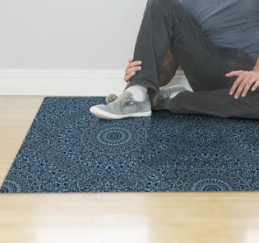 Alfombra vinílica mandala elaborado motivo azul - TenVinilo