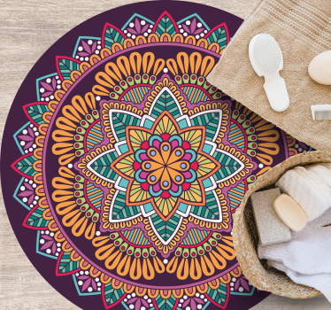 Alfombra vinílica mandala elemento floreciente y animado - TenVinilo