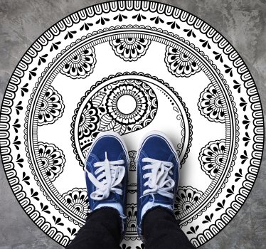 Alfombra vinílica mandala elemento redondo gris - TenVinilo