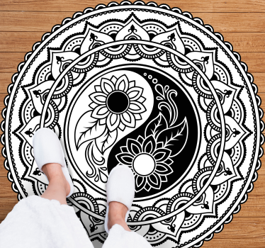 Alfombra vinílica mandala girasoles yin yang - TenVinilo