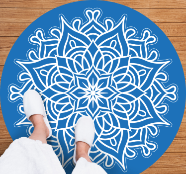 Alfombra vinílica mandala intrincada composición azul - TenVinilo