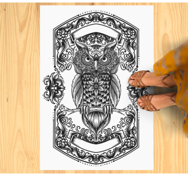 Alfombra vinílica mandala intrincado motivo de búho - TenVinilo