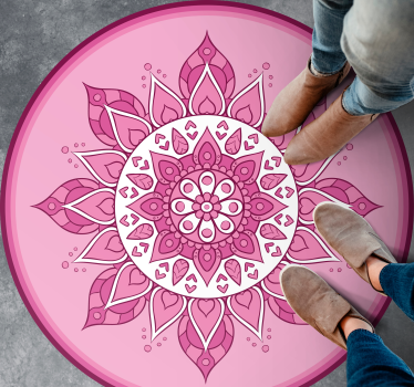 Alfombra vinílica mandala meditación floral rosa - TenVinilo