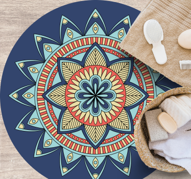Alfombra vinílica mandala tonos azules vibrantes - TenVinilo