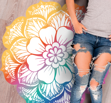 Alfombra vinílica mandala motivo floral colorido - TenVinilo