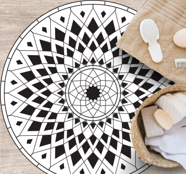 Alfombra vinílica mandala motivo negro complejo - TenVinilo