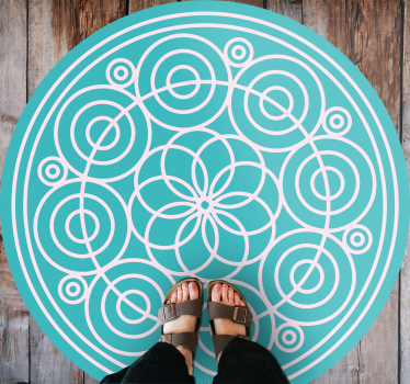 Alfombra vinílica mandala patrón circular turquesa - TenVinilo