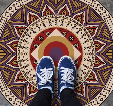 Alfombra vinílica mandala patrón circular vibrante - TenVinilo