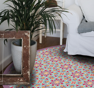 Alfombra vinílica mandala patrón de flores vibrantes - TenVinilo