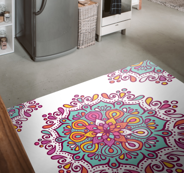 Alfombra vinílica mandala patrón intrincado y colorido - TenVinilo