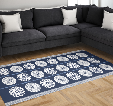 Alfombras vinílica mosaico mandala azul y blanco - TenVinilo