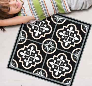 Alfombra vinílica hidráulica mosaico blanco y negro - TenVinilo