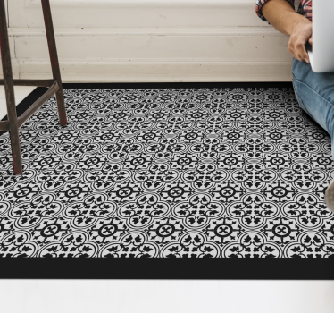 Alfombra vinílica hidráulica patrón floral negro - TenVinilo