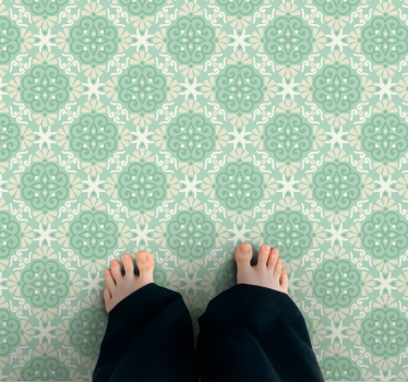 Alfombra vinílica hidráulica patrón verde intrincado - TenVinilo