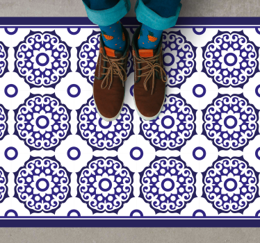 Alfombra vinílica hidráulica patrones azules ornamentados - TenVinilo