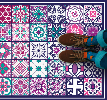 Alfombra vinílica hidráulica patrones de azulejos coloridos - TenVinilo