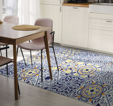 Alfombra vinilo azulejos azules florales - TenVinilo