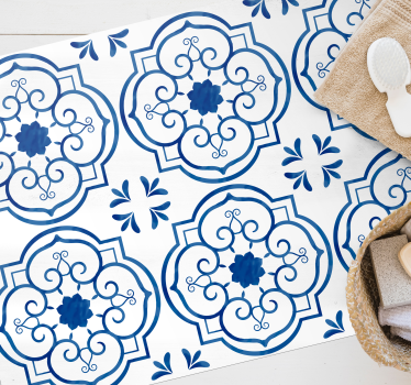 Alfombra vinílica hidráulica motivo de azulejo adornado - TenVinilo