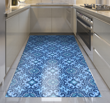 Alfombra vinílica hidráulica patrón azul ornamental - TenVinilo