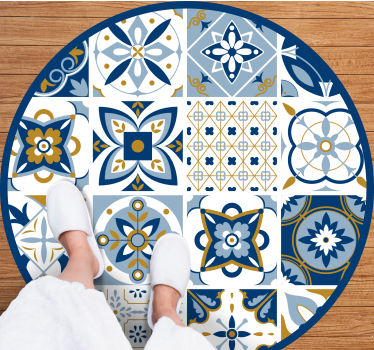 Alfombra vinílica hidráulica patrón de mosaico circular - TenVinilo